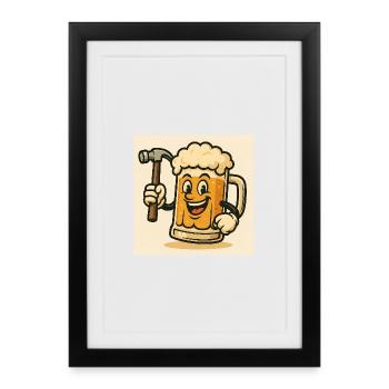 Bierglas mit lachendem Gesicht und Hammer - Gerahmtes Poster (27 × 37 cm) - Schwarz - Vorne