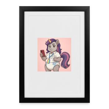 Communicative Unicorn with Book and Smartphone - Framed poster (27 × 37 cm) - black - Front