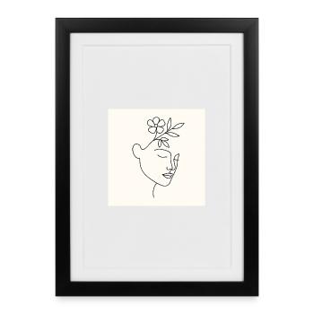 Sérénité florale - Portrait minimaliste au trait - Affiche encadrée (27 × 37 cm) - noir - Devant