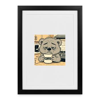 raton laveur fatigué avec motif café - Affiche encadrée (27 × 37 cm) - noir - Devant