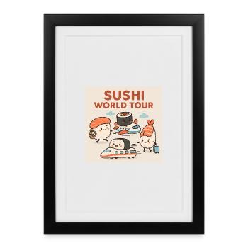 Sushi Voyage Illustration - Affiche encadrée (27 × 37 cm) - noir - Devant