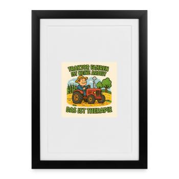 Traktor Therapie Cartoon - Gerahmtes Poster (27 × 37 cm) - Schwarz - Vorne