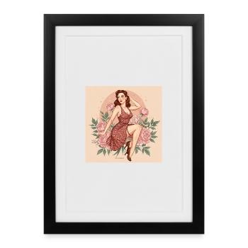 Figurine rétro pour dames avec des fleurs et le style des années 50 - Affiche encadrée (27 × 37 cm) - noir - Devant