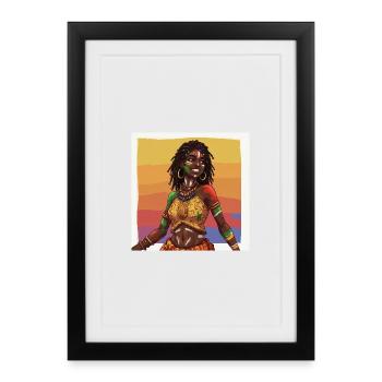 Kulturelles und buntes Afro-Afrika-Mädchen - Gerahmtes Poster (27 × 37 cm) - Schwarz - Vorne