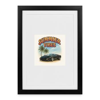 Summer Vibes - Sports Cars and Palm Trees - Framed poster (27 × 37 cm) - black - Front