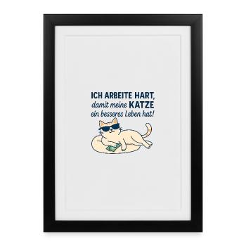 Motivational Cat Illustration with Humor - Framed poster (27 × 37 cm) - black - Front