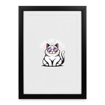 Chat copain avec lunettes Wave - Affiche encadrée (27 × 37 cm) - noir - Devant