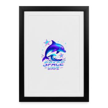 Néon Space Wave Dolphin Design - Affiche encadrée (27 × 37 cm) - noir - Devant