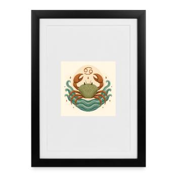 Crabe Zodiac Lune Stylisé - Affiche encadrée (27 × 37 cm) - noir - Devant