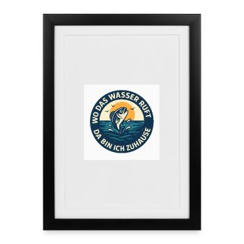 Water saying with fish and sunset - Framed poster (27 × 37 cm) - black - Front