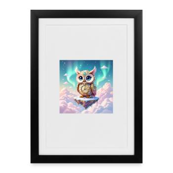 Entzückende Fantasieeule mitten in den Wolken - Gerahmtes Poster (27 × 37 cm) - Schwarz - Vorne