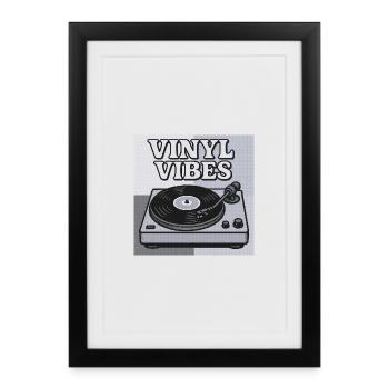 Vinyl Vibes Rétro Platine vinyle design - Affiche encadrée (27 × 37 cm) - noir - Devant