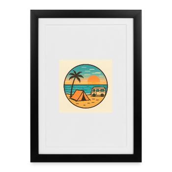 Coucher de soleil sur la plage avec tente - Affiche encadrée (27 × 37 cm) - noir - Devant