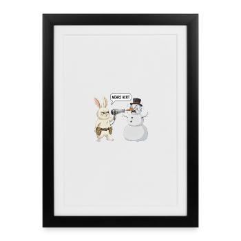 T-shirt drôle - Lapin contre bonhomme de neige - Affiche encadrée (27 × 37 cm) - noir - Devant