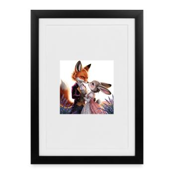 Fabelhochzeit: Fuchs und Hase - Gerahmtes Poster (27 × 37 cm) - Schwarz - Vorne