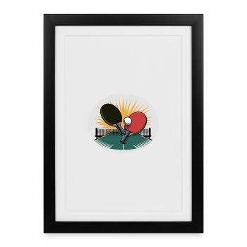 Raquette de ping-pong avec filet au lever du soleil - Affiche encadrée (27 × 37 cm) - noir - Devant