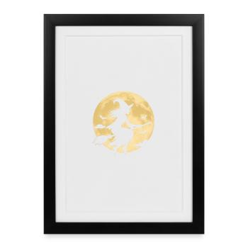 Sorcière au clair de lune sur balai - Affiche encadrée (27 × 37 cm) - noir - Devant