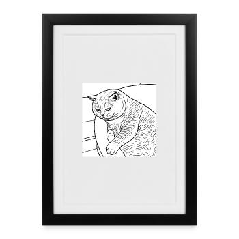 Line drawing of relaxed house tiger - Framed poster (27 × 37 cm) - black - Front