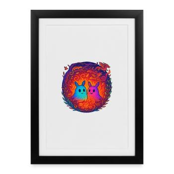 Monstre néon amoureux - Affiche encadrée (27 × 37 cm) - noir - Devant