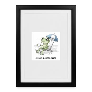 Frosch Strand Kaffee Chill - Gerahmtes Poster (27 × 37 cm) - Schwarz - Vorne