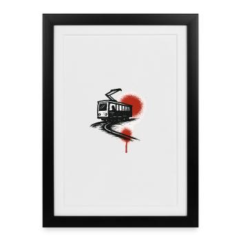 Tram sur la traînée rouge - Affiche encadrée (27 × 37 cm) - noir - Devant