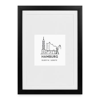 Hambourg Line Art Silhouette Point de repère - Affiche encadrée (27 × 37 cm) - noir - Devant