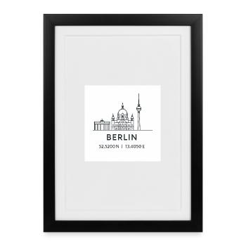 Berlin Line Art Silhouette Point de repère - Affiche encadrée (27 × 37 cm) - noir - Devant