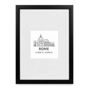 Rome Line Art Silhouette Point de repère - Affiche encadrée (27 × 37 cm) - noir - Devant