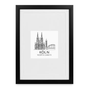 Silhouette d’art lineal de Cologne - Affiche encadrée (27 × 37 cm) - noir - Devant