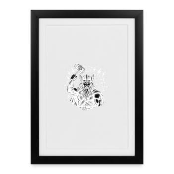 Odin mit Thorhammer Blitz Runenkreis Mjölnir - Gerahmtes Poster (27 × 37 cm) - Schwarz - Vorne