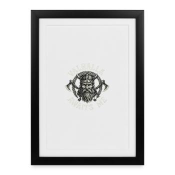 Valhalla m’attend Viking Odin Thor guerrier - Affiche encadrée (27 × 37 cm) - noir - Devant