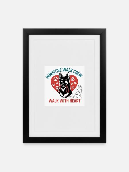 Pawsitive Walk Crew Coeur Pattes - Affiche encadrée (27 × 37 cm) - noir