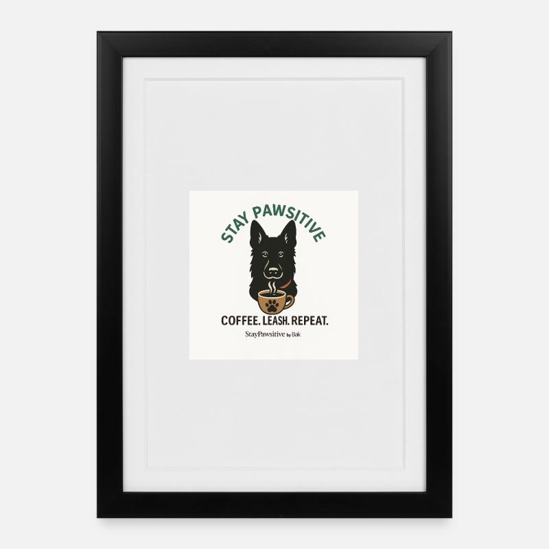 Stay Pawsitive Hund Kaffee Motiv - Gerahmtes Poster (27 × 37 cm) - Schwarz