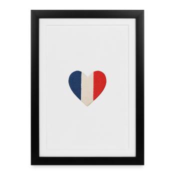 Cœur tricolore bleu blanc rouge - Affiche encadrée (27 × 37 cm) - noir - Devant