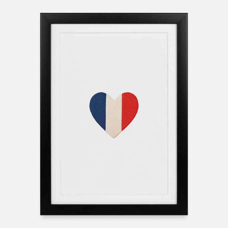 Dreifarbiges blaues, weißes, rotes Herz - Gerahmtes Poster (27 × 37 cm) - Schwarz