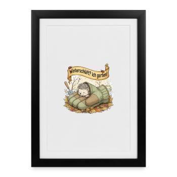 Hedgehog sleeps in gardening glove "Hibernating? Ic - Framed poster (27 × 37 cm) - black - Front