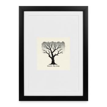 Linogravure de l’arbre urbain « Croquis du Gris » - Affiche encadrée (27 × 37 cm) - noir - Devant