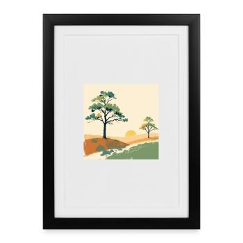 Arbres pastel coucher soleil - Affiche encadrée (27 × 37 cm) - noir - Devant
