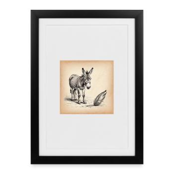 Donkey and Feather Sepia Sketch - Framed poster (27 × 37 cm) - black - Front