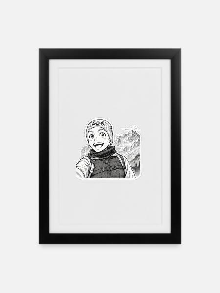 Aventure Manga ADS en Montagne - Affiche encadrée (27 × 37 cm) - noir