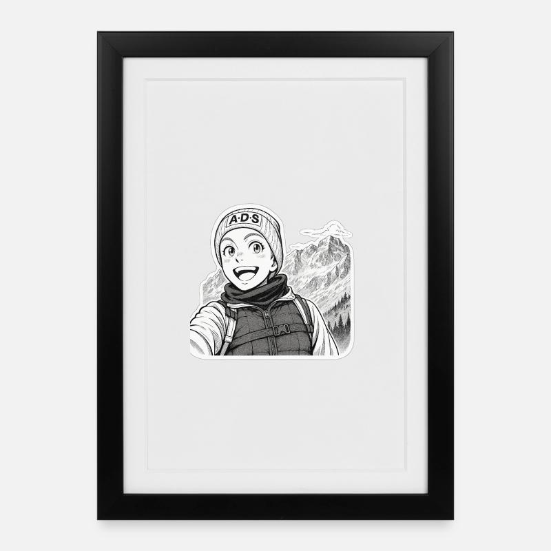 Aventure Manga ADS en Montagne - Affiche encadrée (27 × 37 cm) - noir