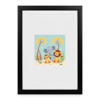 Trio Sweet Animal Lion Cub Elephant - Framed poster (27 × 37 cm) - black - Front