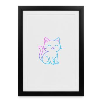Chat en dégradé néon - Affiche encadrée (27 × 37 cm) - noir - Devant