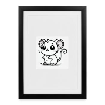 Kawaii Mouse Black White - Framed poster (27 × 37 cm) - black - Front