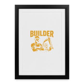 Ouvrier du bâtiment kraft jaune sur fond noir - Affiche encadrée (27 × 37 cm) - noir - Devant