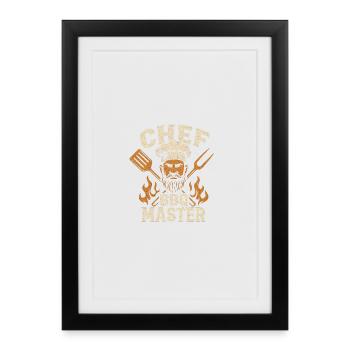 BBQ Master Chef Motif with Flames - Framed poster (27 × 37 cm) - black - Front