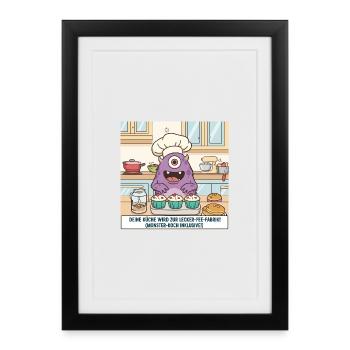Monsterkoch backt Cupcakes - Gerahmtes Poster (27 × 37 cm) - Schwarz - Vorne