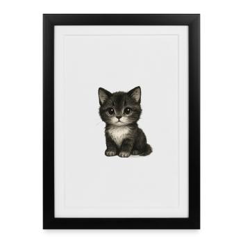Cute kitten in cute drawing - Framed poster (27 × 37 cm) - black - Front