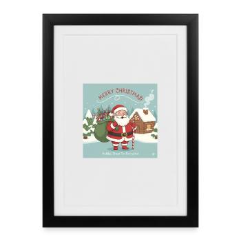 Christmas Santa with sack and candy cane - Framed poster (27 × 37 cm) - black - Front