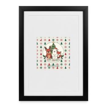 Happy Pawlidays Winter Tierwelt - Gerahmtes Poster (27 × 37 cm) - Schwarz - Vorne
